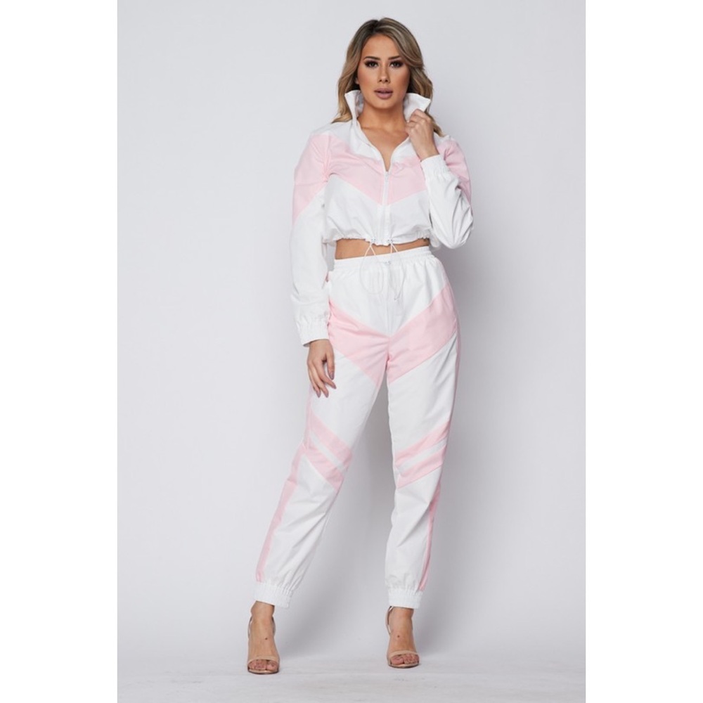 Pink chevron joggers set track suit wind breaker